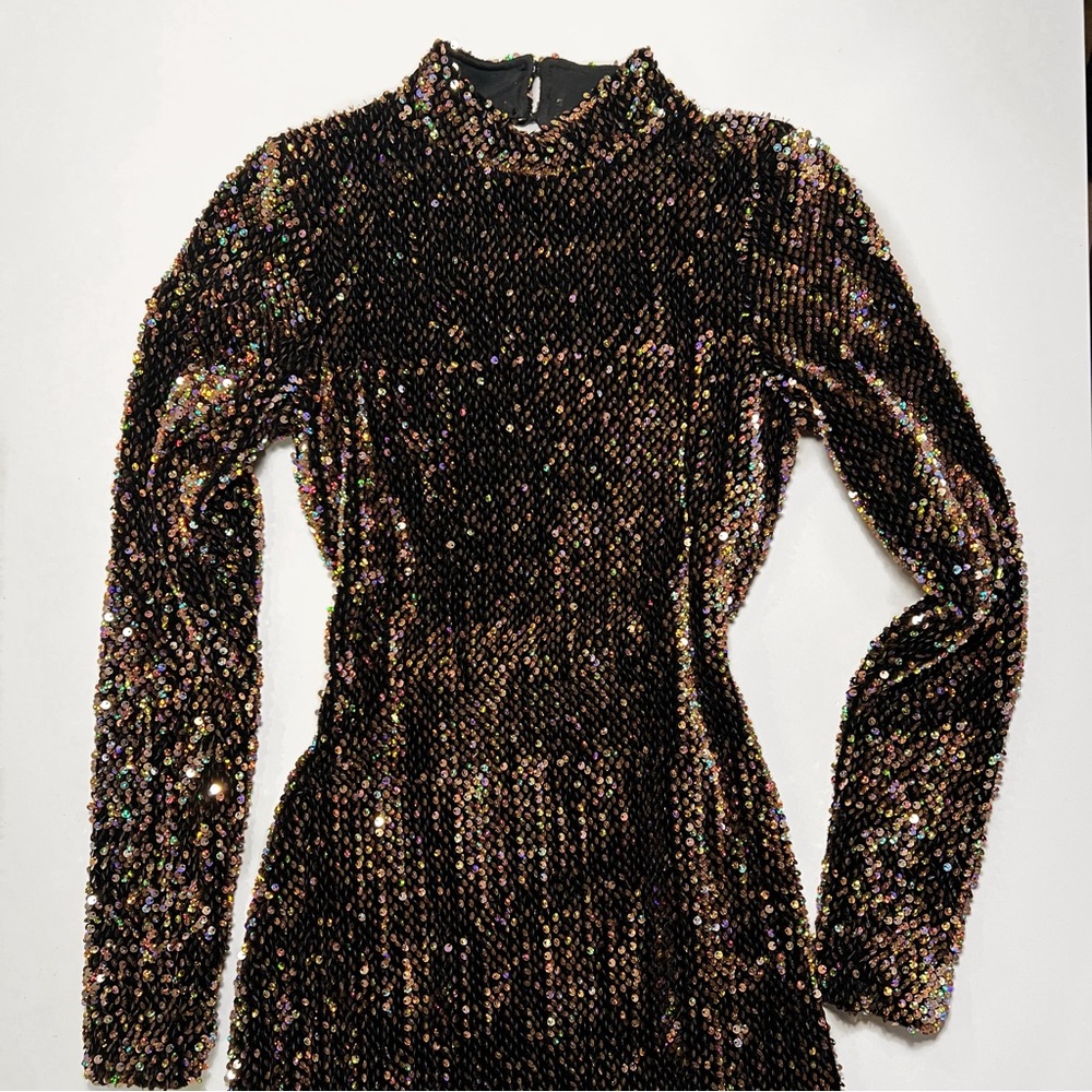 Motel Rocks Mock Neck Open Back Sequin Mini Dress